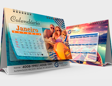 Calendário de Mesa 2025 com Wire-o e 12 páginas Couchê 150g Sem Verniz 15x12,5cm - 4x4 - 50 unid