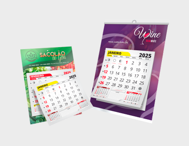 Folhinha Comercial c/ Vareta Metálica Duplex 250g Verniz Total Frente 24,5x35 e Bloco de Calendário 2025 - 4x0 - 250 unid